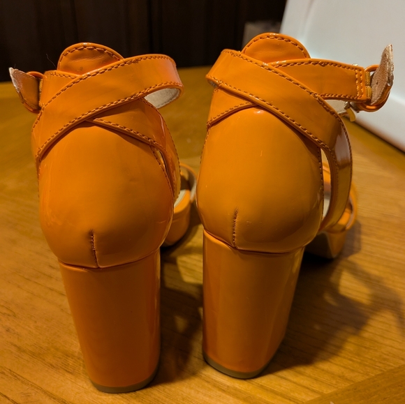 Orange Block Heel Sandals - Picture 14 of 16
